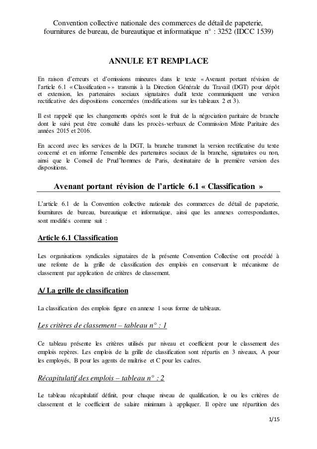 Idcc 1539 Avenant Sur La Classification Dans La Ccn Des
