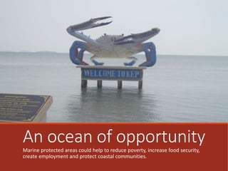 An ocean of opportunity
Marine protected areas could help to reduce poverty, increase food security,
create employment and protect coastal communities.
 