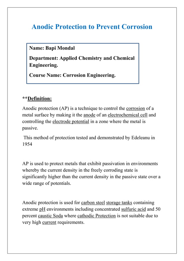 Anodic protection for corrosion prevention PDF