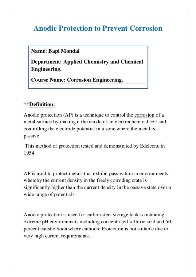 photo Corrosive Chemicals Examples anodic protection for corrosion prevention