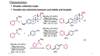  Tunable site selectivity between aryl iodide and tosylate
 Broader substrate scope
 Greater functional group compatibility
 Chemoselectivity
Characteristics
2/21/2020 39
 