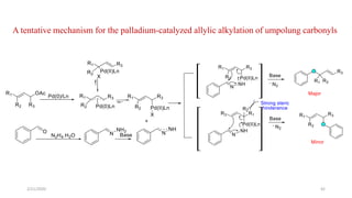 2/21/2020 42
A tentative mechanism for the palladium-catalyzed allylic alkylation of umpolung carbonyls
 