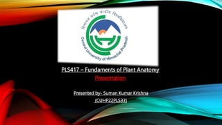 PLS417 – Fundaments of Plant Anatomy
Presentation
Presented by- Suman Kumar Krishna
(CUHP22PLS33)
 