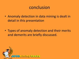 Pros and ConsDrawbacks Computationally expensive Using indexing structures (k-d tree, R* tree) may alleviate this problem If normal points do not create any clusters the techniques may fail In high dimensional spaces, datais sparse and distances between any two data records may become quite similar. Clustering algorithms may not give any meaningful clusters 