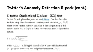 Twitter’s Anomaly Detection R pack.(cont.)
Extreme Studentized Deviate (ESD) test
 