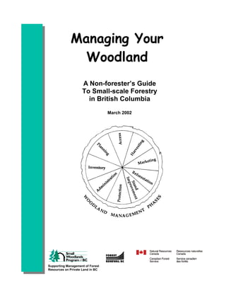 Managing Your
               Woodland
                    A Non-forester’s Guide
                    To Small-scale Forestry
                      in British Columbia
                                  March 2002




Supporting Management of Forest
Resources on Private Land in BC
 