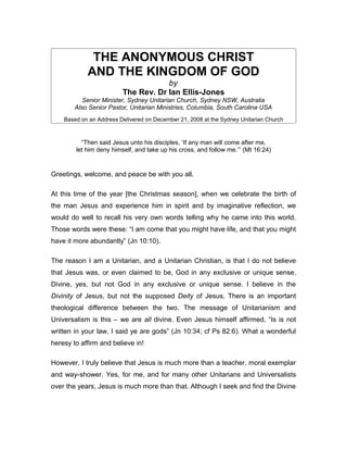 THE ANONYMOUS CHRIST AND THE KINGDOM OF GOD | PDF