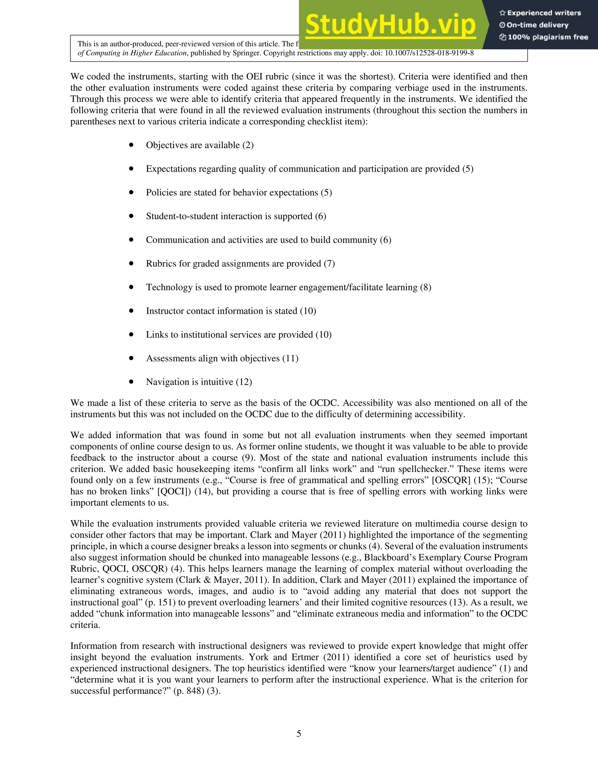 An Online Course Design Checklist Development And Users Perceptions | PDF