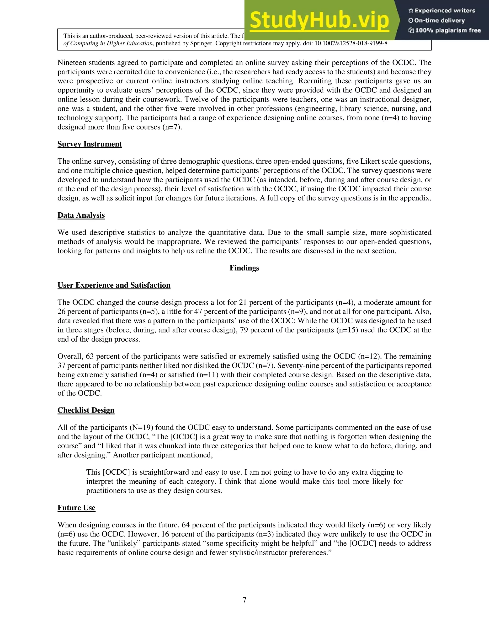 An Online Course Design Checklist Development And Users Perceptions | PDF