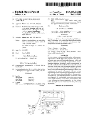 Anonos U.S. Patent Number 9,087,216
