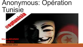 Anonymous: Opération
Tunisie


Marwa BOUJNAH
   CSN 223
Novembre 2012
 