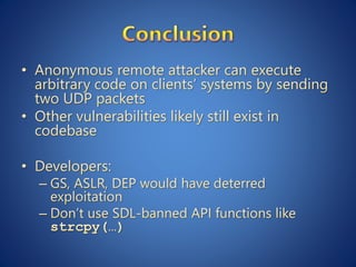 Anonymous Remote Arbitrary Code Execution in Alien Arena | PPTX