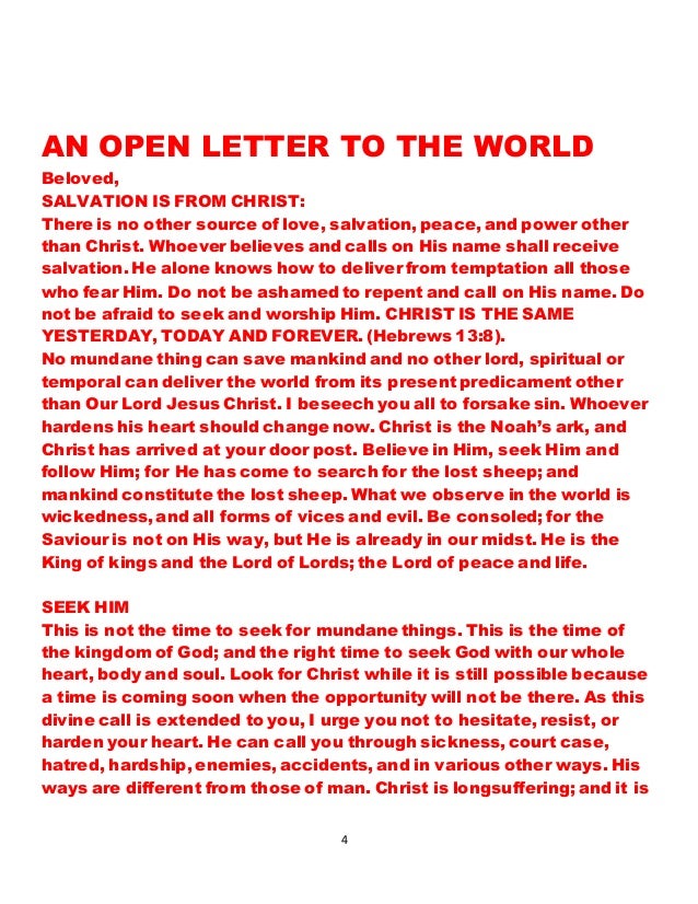 An Open Letter To The World