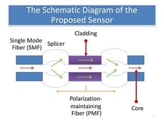 The Schematic Diagram of the 
Proposed Sensor 
11 
Cladding 
Core 
Single Mode 
Fiber (SMF) 
Polarization-maintaining 
Fiber (PMF) 
Splicer 
L 
 