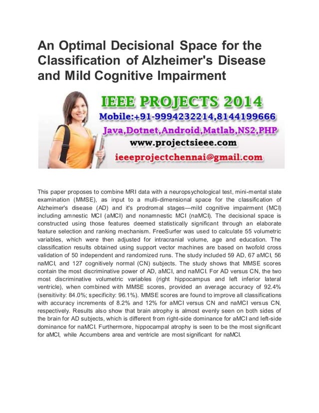 An optimal decisional space for the classification of alzheimer's