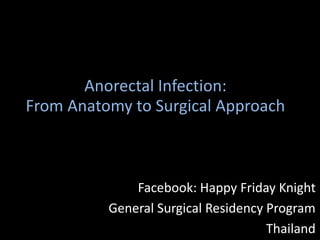 Anorectal Infection:
From Anatomy to Surgical Approach
Facebook: Happy Friday Knight
General Surgical Residency Program
Thailand
 