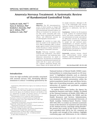 Anorexia Nervosa Treatment A Systematic Review Of Randomized Controlled  Trials | PDF