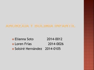  Elianna Soto 2014-0012
 Loren Frías 2014-0026
 Solsiré Hernández 2014-0105
 