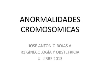 ANORMALIDADES
CROMOSOMICAS
JOSE ANTONIO ROJAS A
R1 GINECOLOGÍA Y OBSTETRICIA
U. LIBRE 2013
 