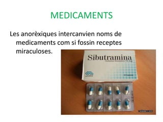 ANORÈXIA I BULÍMIAMolts dels símptomes de l'anorèxia nerviosa són compartits amb els de la bulímia nerviosa; de fet, del 30% al 50% dels adolescents bulímics també compleixen els criteris de l'anorèxia nerviosa. 