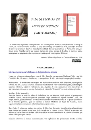 GUÍA DE LECTURA DE

LUCES DE BOHEMIA
(VALLE-INCLÁN)

Las anotaciones siguientes corresponden a una lectura guiada de Luces...
