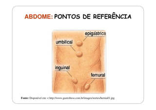 ABDOME:

Fonte: Disponível em: < http://www.gastrobeso.com.br/images/stories/hernia01.jpg

 