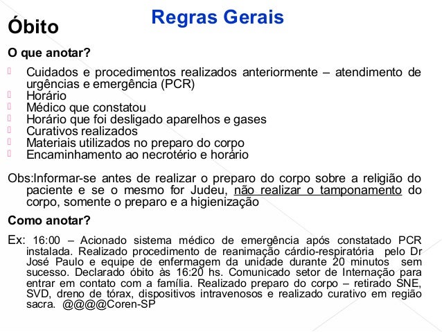 Exemplo De Anotação De Enfermagem De Paciente Que Foia Aobito