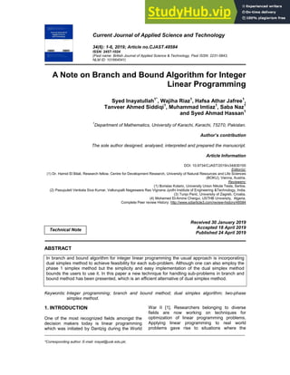 A Note On Branch And Bound Algorithm For Integer Linear Programming | PDF