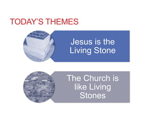 TODAY‟S THEMES

            Jesus is the
            Living Stone


           The Church is
             like Living
               Stones
 