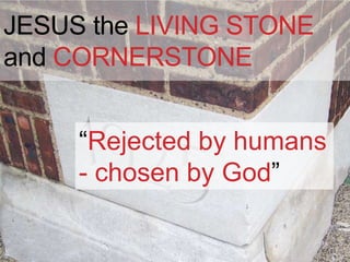 JESUS the LIVING STONE
and CORNERSTONE


     “Rejected by humans
     - chosen by God”
 