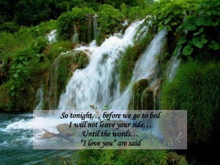 So tonight… before we go to bedI will not leave your side…Until the words…“I love you” are said 