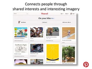 Connects people through
shared interests and interesting imagery
 