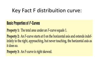 Key Fact  F distribuition curve:  