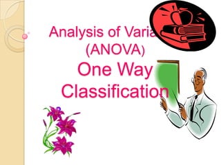 Analysis of Variance
(ANOVA)

One Way
Classification

 