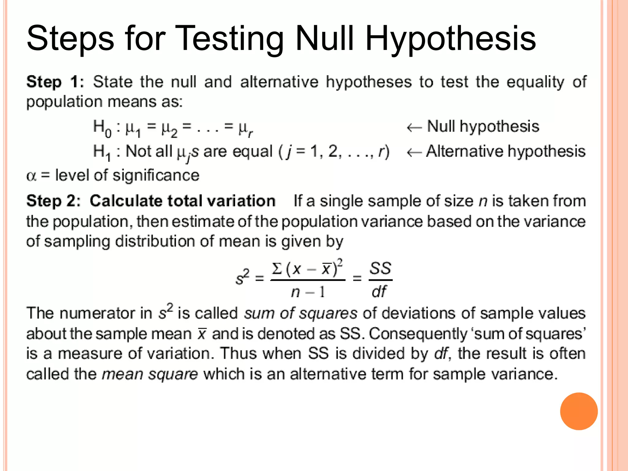 Steps for Testing Null Hypothesis
 