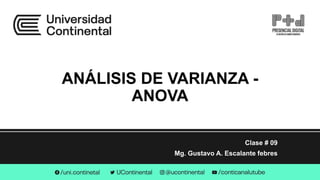 ANÁLISIS DE VARIANZA -
ANOVA
Clase # 09
Mg. Gustavo A. Escalante febres
 