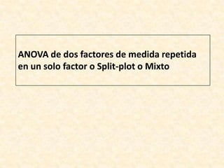 ANOVA de dos factores de medida repetida en un solo factor o Split-plot o Mixto 