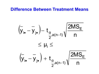 Difference Between Treatment Means
 
  n
MS
2
t
y
y
μ
n
MS
2
t
y
y
E
)
1
n
(
a
,
2
α
j
i
i
E
)
1
n
(
a
,
2
α
j
i












 