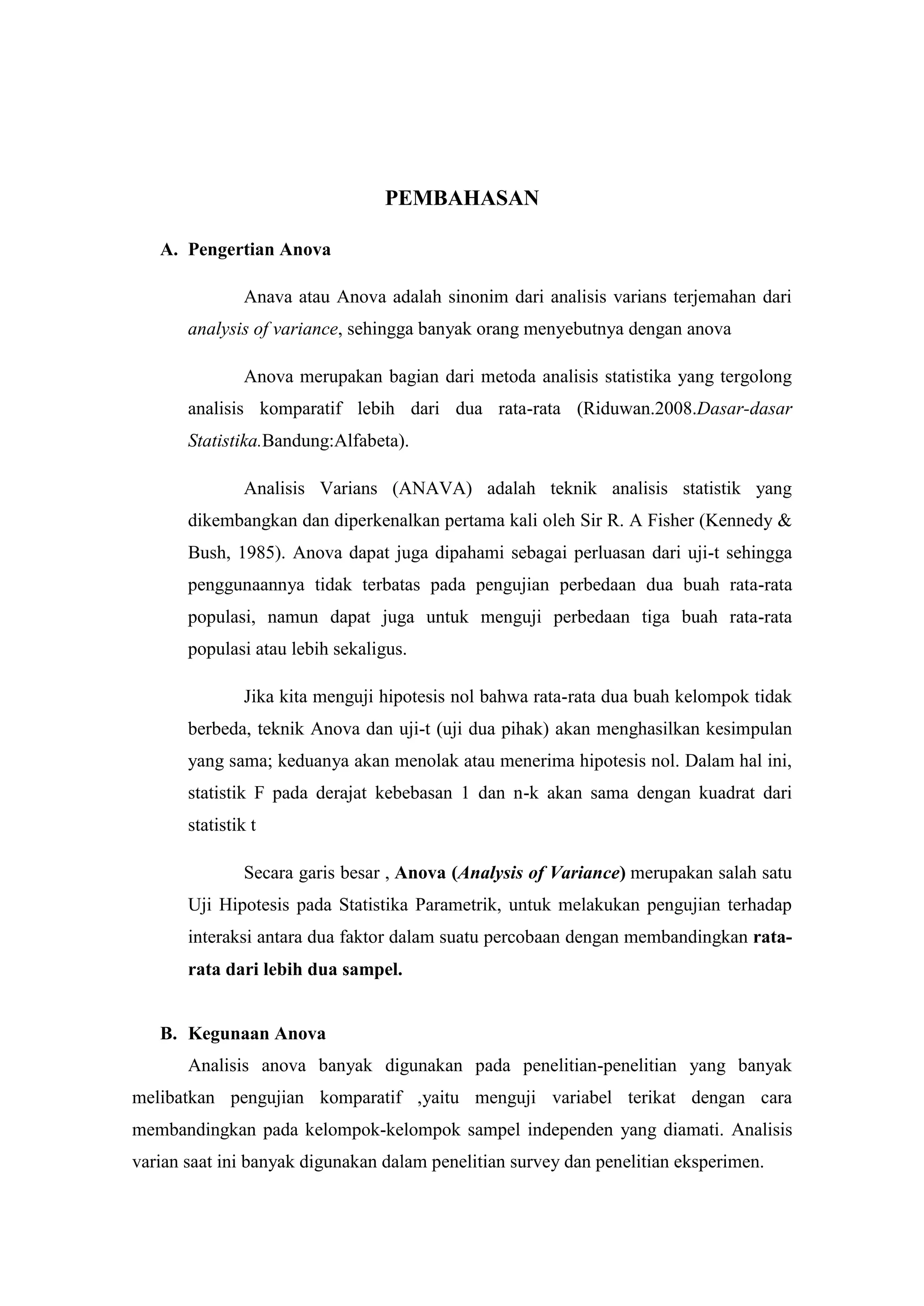 Anova satu jalur (Statistika Matematika) | DOCX