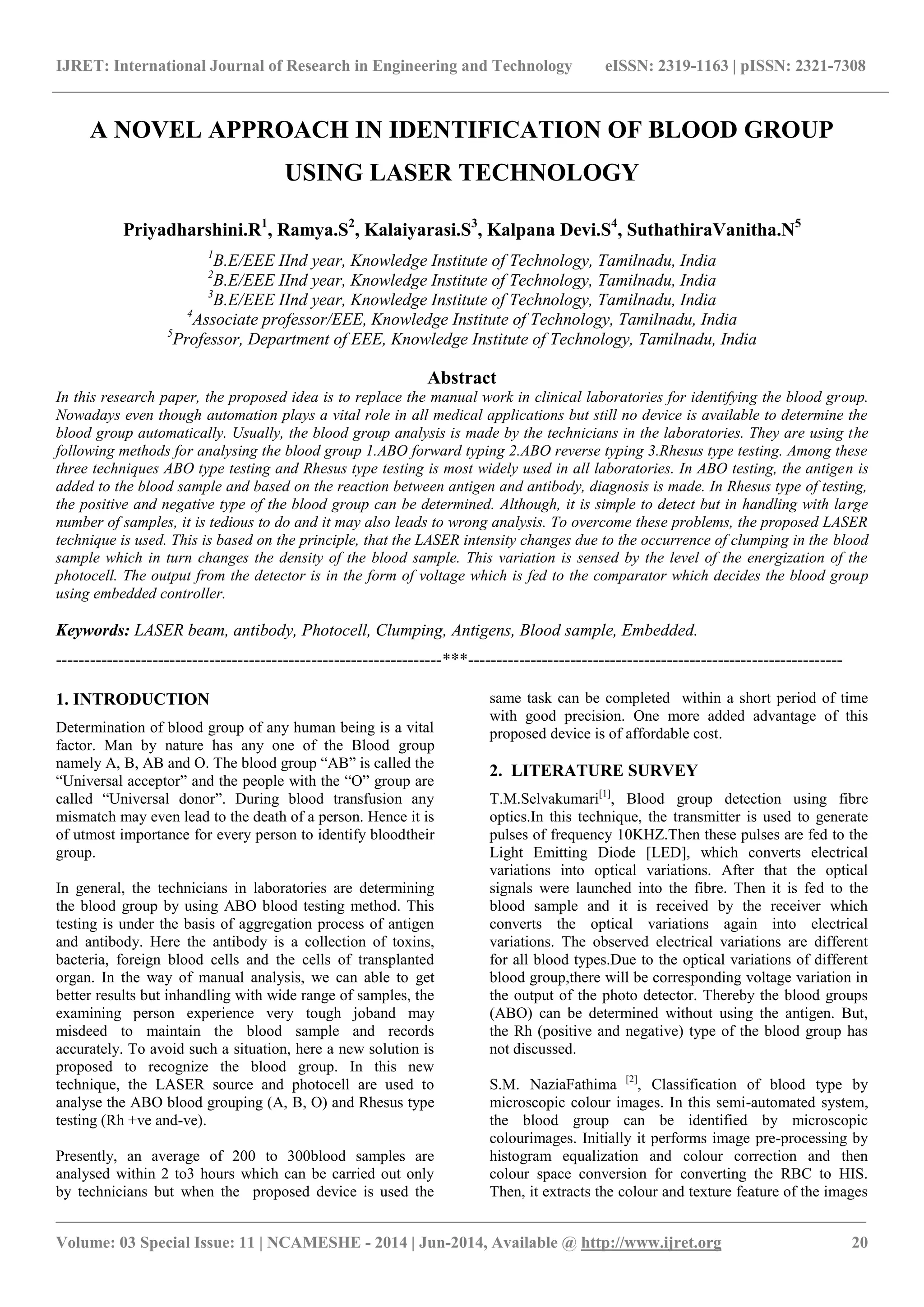 A novel approach in identification of blood group using laser ...
