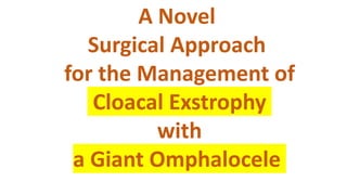 A Novel
Surgical Approach
for the Management of
Cloacal Exstrophy
with
a Giant Omphalocele
 