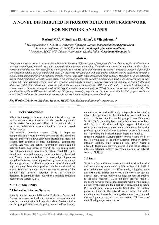 A novel distributed intrusion detection framework for network analysis ...