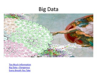 Data and Analytics are Useful
• Estimated that there is a shortage of 140,000 – 190,000
• people with deep analytical skills to fill the demand of jobs
in the U.S. by 2018
• IBM has invested over $20 billion since 2005 to grow its
analytics business
• Companies will invest more than $120 billion by 2015 on
analytics, hardware, software and services
• Critical in almost every industry
• Healthcare, media, sports, finance, government, etc.
• What is Analytics?The science of using data to build
models that lead to better decisions that add value to
individuals, to companies, to institutions.
 