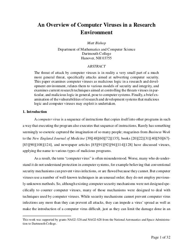 Research paper for computer viruses