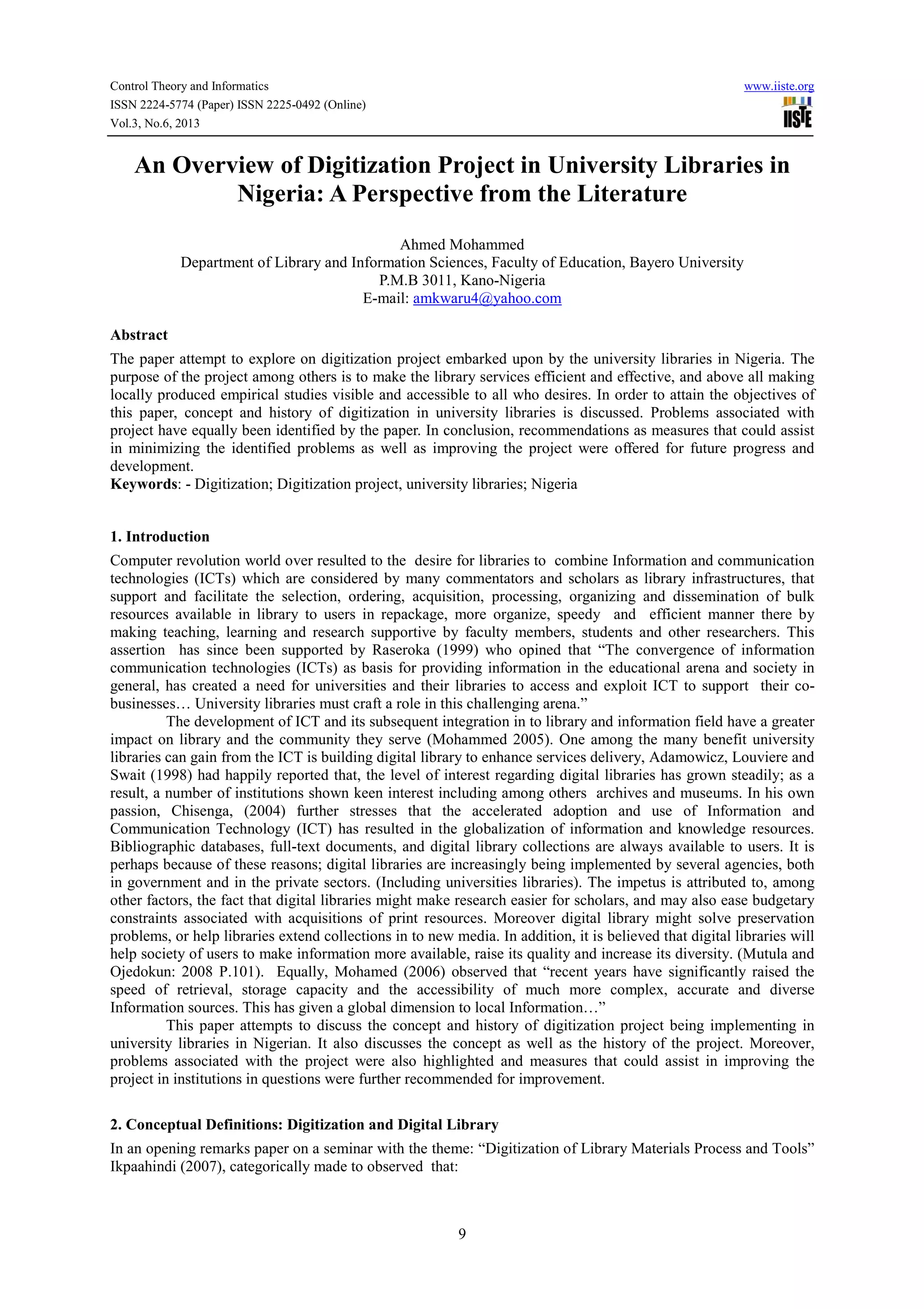 An overview of digitization project in university libraries in nigeria ...