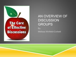 AN OVERVIEW OF
DISCUSSION
GROUPS
By
Melissa Winfield-Corbett
 