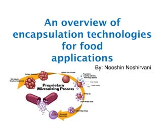 An overview of 
encapsulation technologies 
for food 
applications 
By: Nooshin Noshirvani 
 