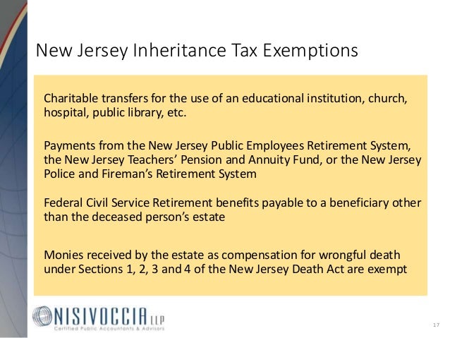 Nj Estate And Inheritance Tax 2017