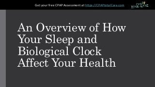 An Overview of How
Your Sleep and
Biological Clock
Affect Your Health
Get your free CPAP Assessment at https://CPAPtotalCare.com
 
