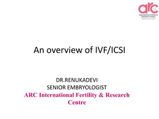 An overview of IVF/ICSI
DR.RENUKADEVI
SENIOR EMBRYOLOGIST
ARC International Fertility & Research
Centre
 